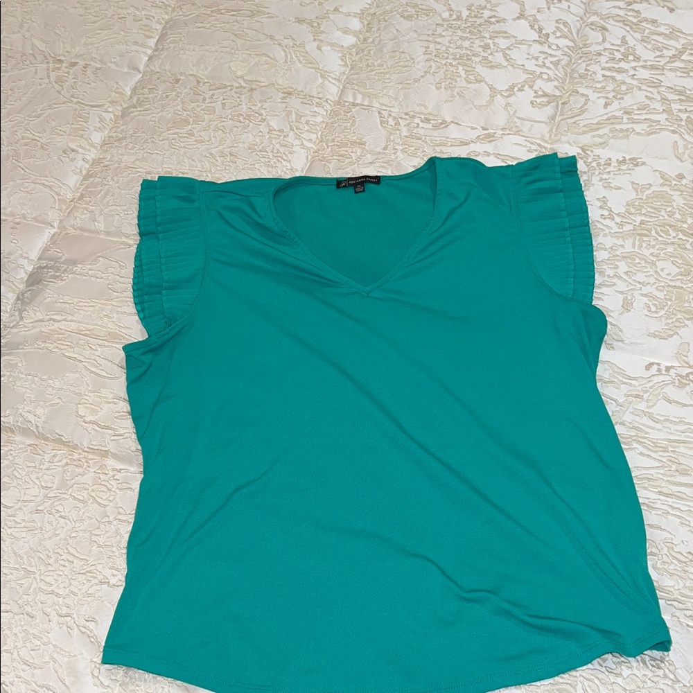 Adrianna Papell Teal Blouse with Ruffle Detail